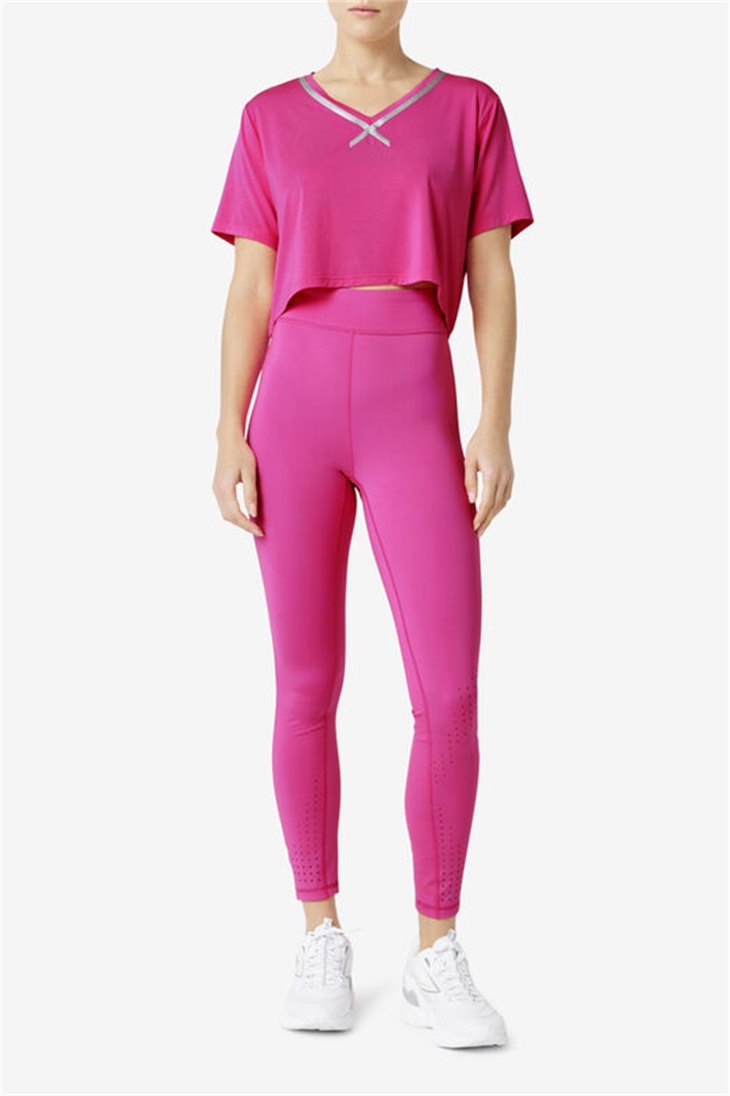 Light Pink Women's Fila Fi-Lux High-Low Crop Tops | Saudi Arabia-894231