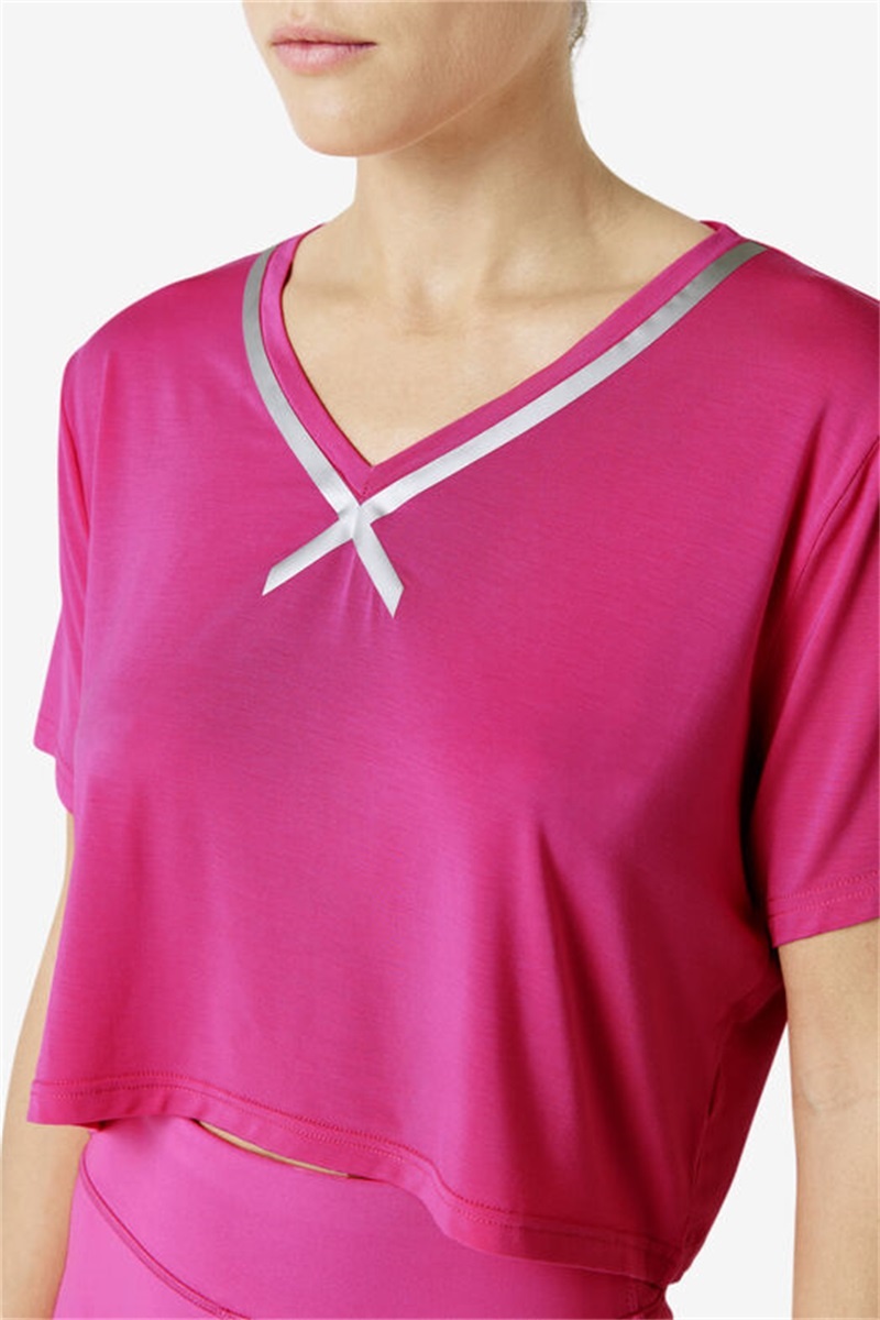 Light Pink Women's Fila Fi-Lux High-Low Crop Tops | Saudi Arabia-894231