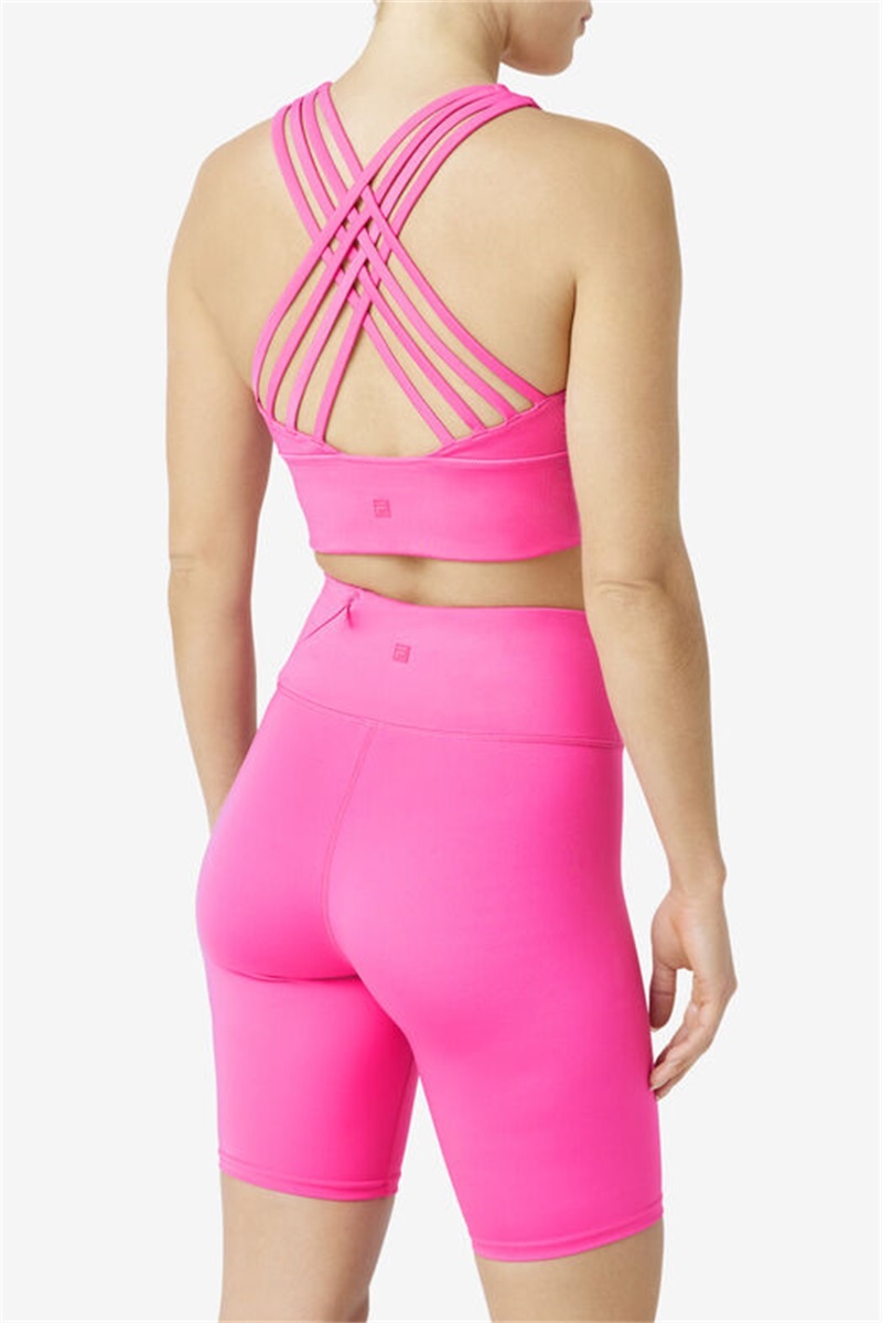 Light Pink Women's Fila Uplift High Neck Sports Bra | Saudi Arabia-719256