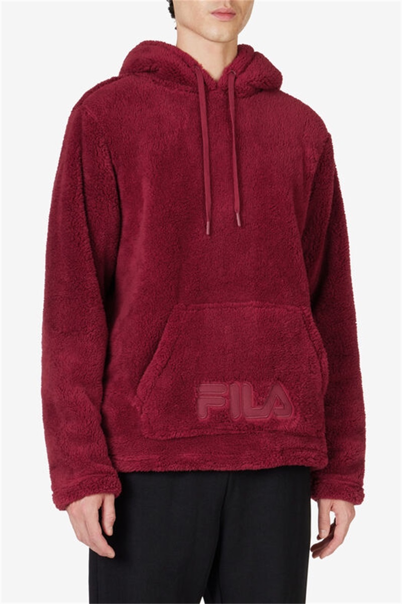 Maroon Men's Fila Premium Sherpa Hoodie | Saudi Arabia-938261