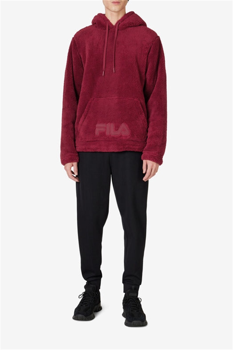 Maroon Men's Fila Premium Sherpa Hoodie | Saudi Arabia-938261