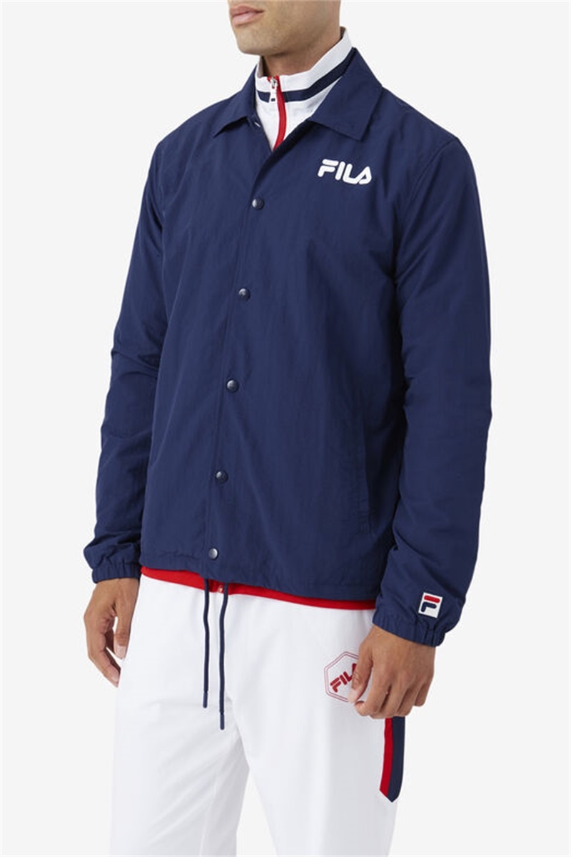 Navy Men's Fila Coaches Jackets | Saudi Arabia-364210