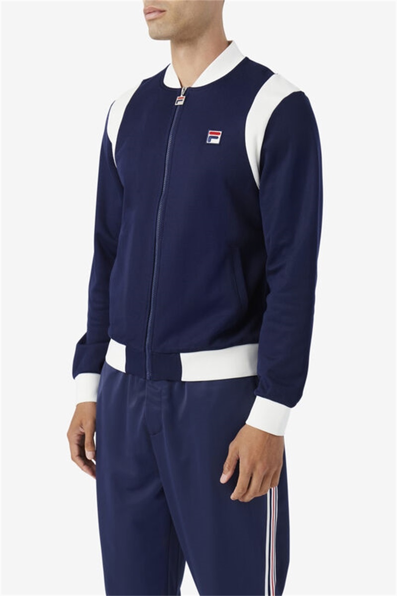 Navy Men's Fila Colton Bomber Sweatshirts | Saudi Arabia-651749