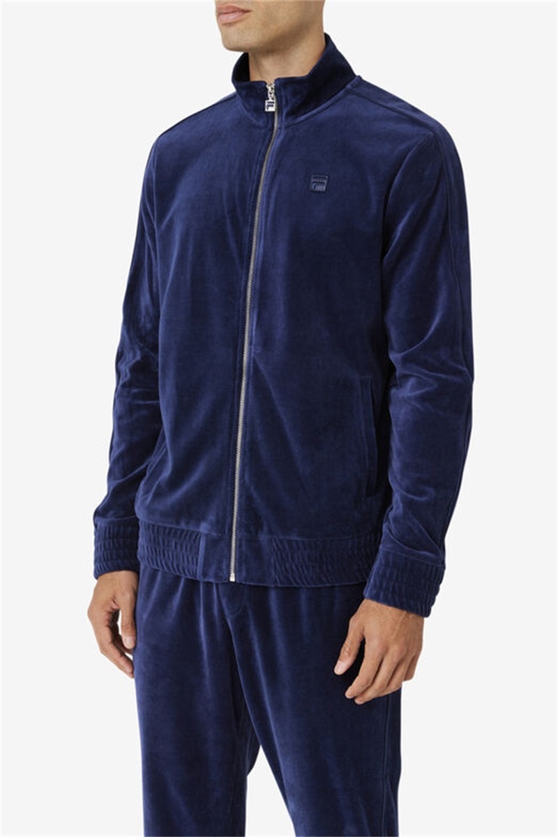 Navy Men's Fila Deverall Velour Jackets | Saudi Arabia-731658