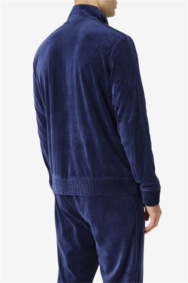Navy Men's Fila Deverall Velour Jackets | Saudi Arabia-731658