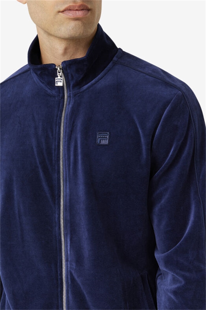 Navy Men's Fila Deverall Velour Jackets | Saudi Arabia-731658