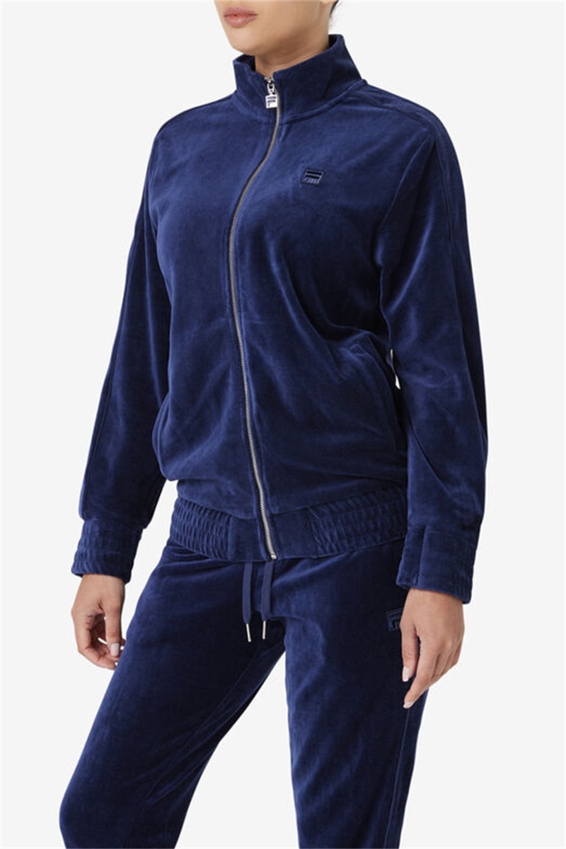 Navy Men's Fila Deverall Velour Jackets | Saudi Arabia-731658