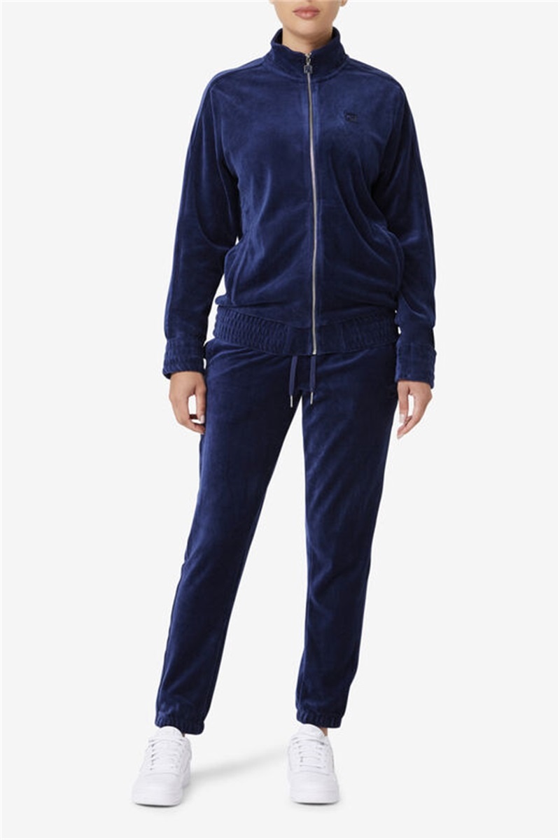 Navy Men's Fila Deverall Velour Jackets | Saudi Arabia-731658