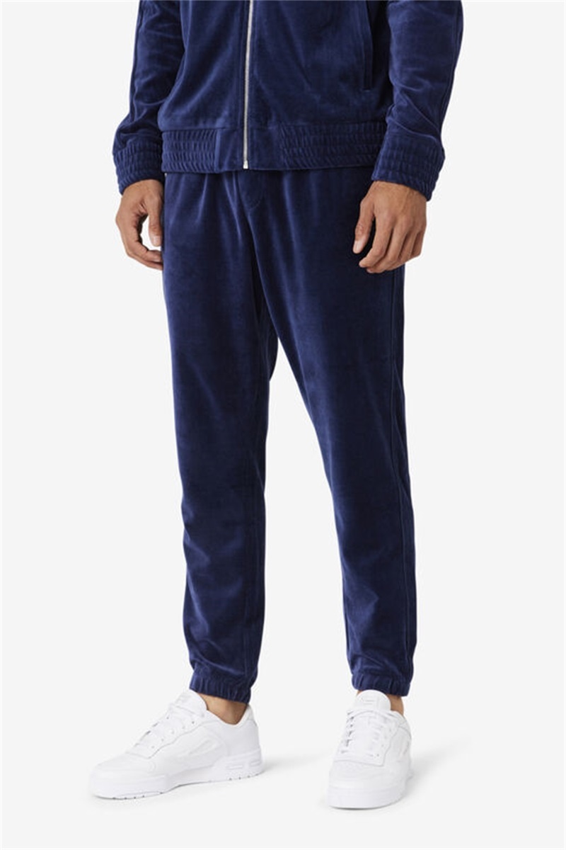 Navy Men's Fila Deverall Velour Pants | Saudi Arabia-120496