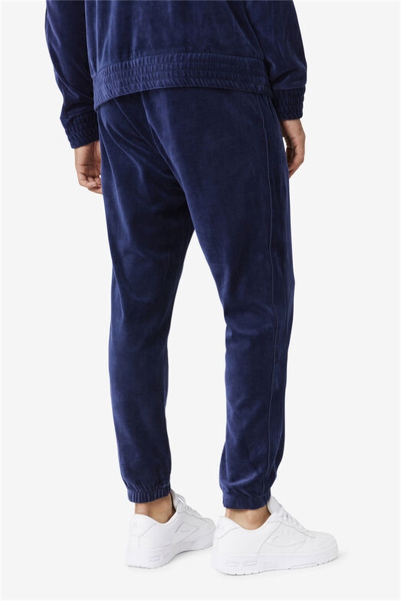 Navy Men's Fila Deverall Velour Pants | Saudi Arabia-120496