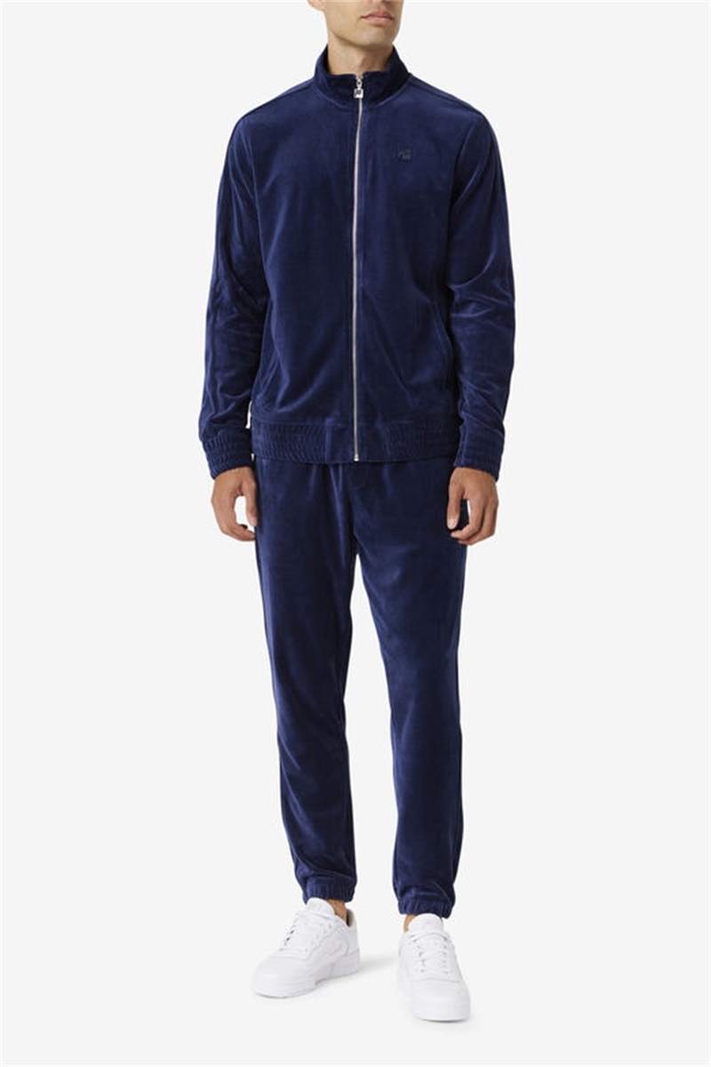 Navy Men's Fila Deverall Velour Pants | Saudi Arabia-120496