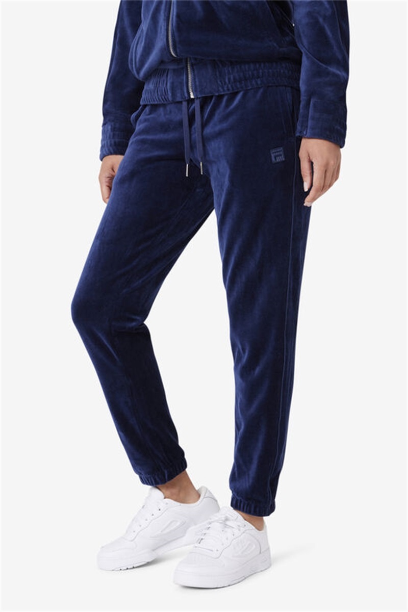 Navy Men's Fila Deverall Velour Pants | Saudi Arabia-120496