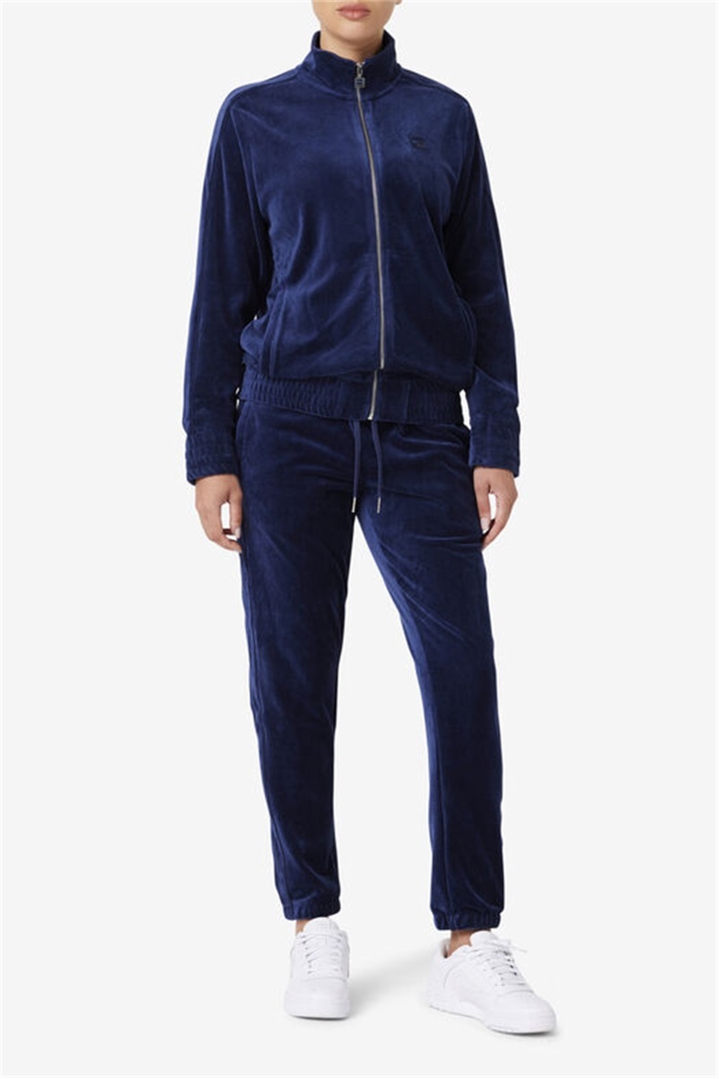 Navy Men's Fila Deverall Velour Pants | Saudi Arabia-120496