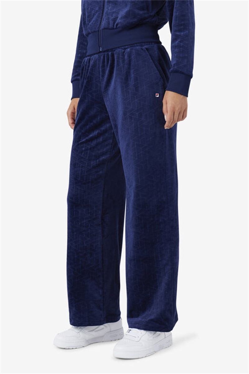 Navy Men's Fila Devika Velour Track Pants | Saudi Arabia-723916