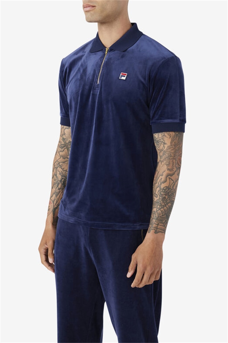 Navy Men's Fila Devon Velour Polo Shirts | Saudi Arabia-258619