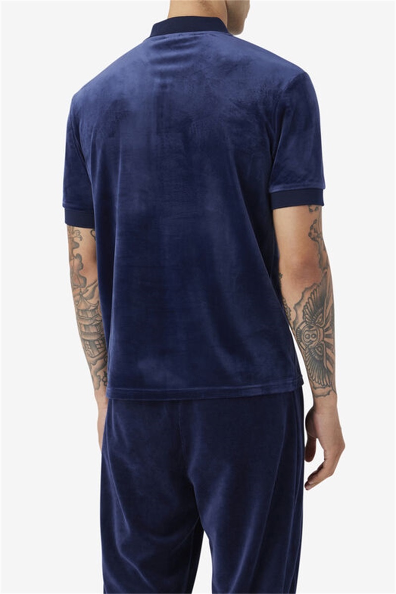 Navy Men's Fila Devon Velour Polo Shirts | Saudi Arabia-258619