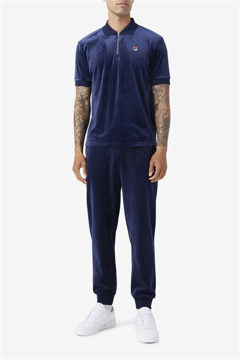 Navy Men's Fila Devon Velour Polo Shirts | Saudi Arabia-258619