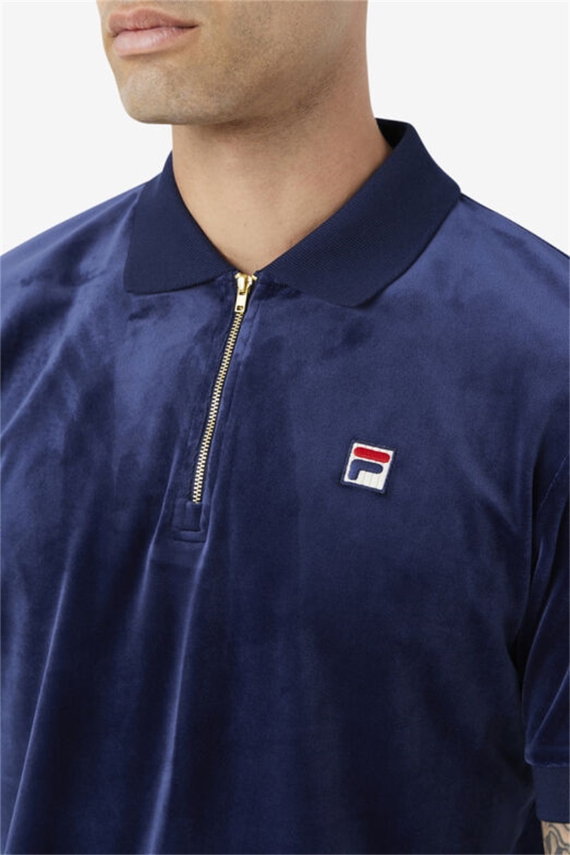 Navy Men's Fila Devon Velour Polo Shirts | Saudi Arabia-258619