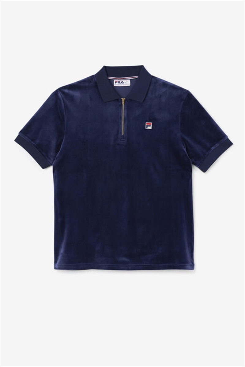 Navy Men\'s Fila Devon Velour Polo Shirts | Saudi Arabia-258619
