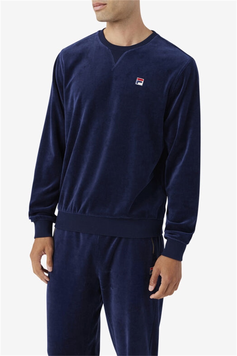 Navy Men's Fila Earl Velour Crew Tops | Saudi Arabia-129034