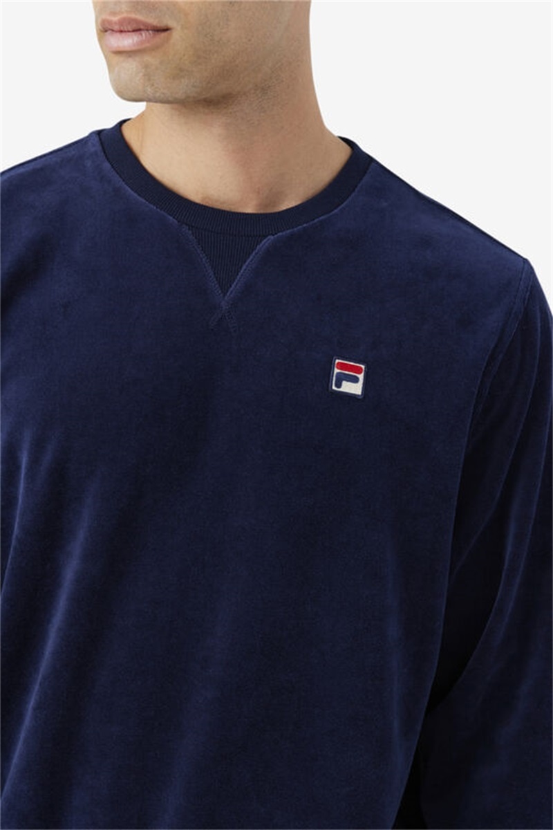 Navy Men's Fila Earl Velour Crew Tops | Saudi Arabia-129034