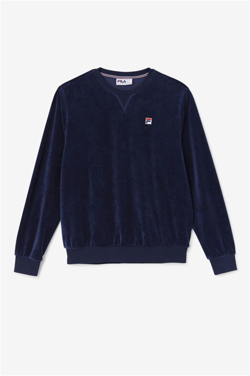 Navy Men\'s Fila Earl Velour Crew Tops | Saudi Arabia-129034