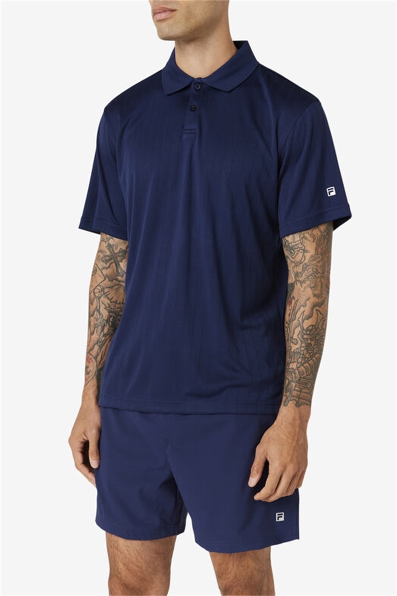 Navy Men's Fila Essentials Drop Needle Polo Shirts | Saudi Arabia-460731