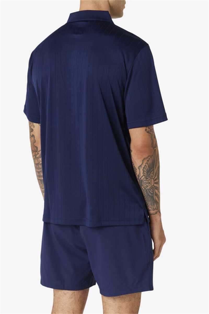 Navy Men's Fila Essentials Drop Needle Polo Shirts | Saudi Arabia-460731