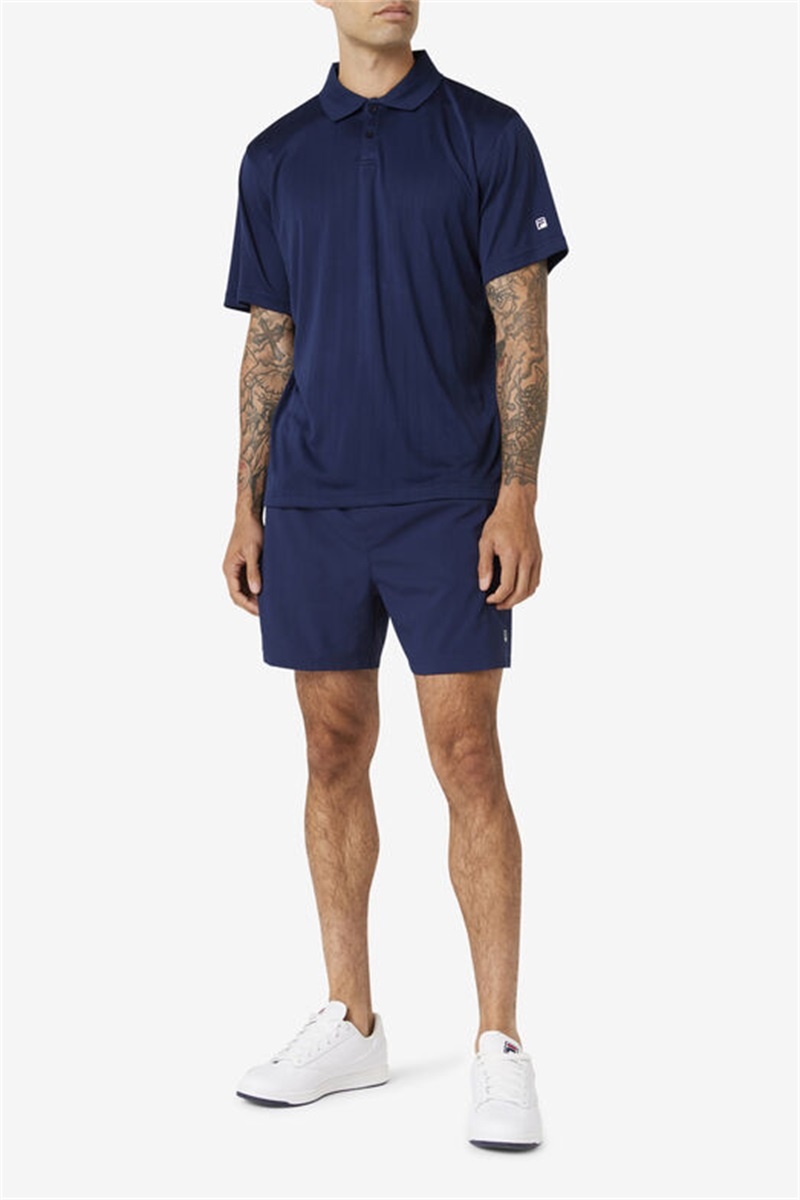 Navy Men's Fila Essentials Drop Needle Polo Shirts | Saudi Arabia-460731