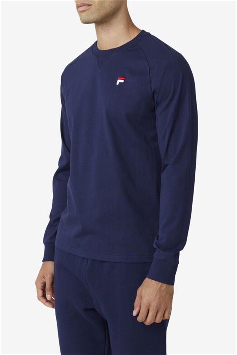 Navy Men's Fila Flynn Long Sleeve Tee | Saudi Arabia-107352