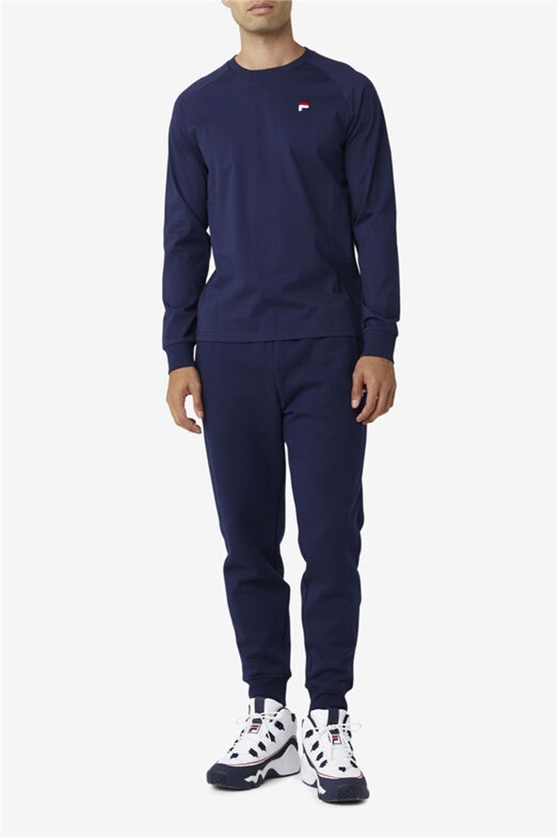Navy Men's Fila Flynn Long Sleeve Tee | Saudi Arabia-107352