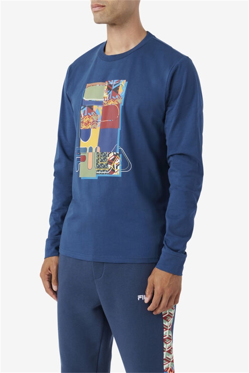 Navy Men's Fila Kavish Crew Tops | Saudi Arabia-961543