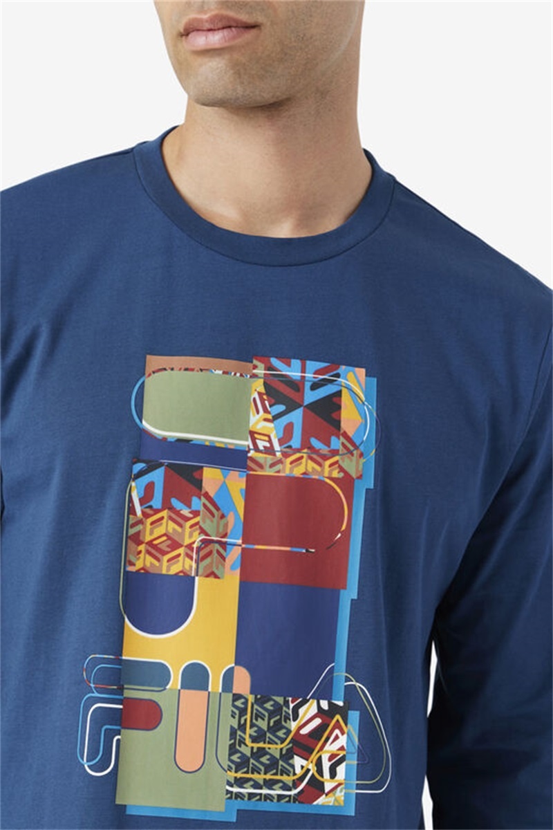 Navy Men's Fila Kavish Crew Tops | Saudi Arabia-961543