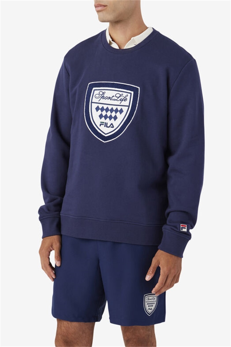 Navy Men's Fila Kush Crew Tops | Saudi Arabia-859304