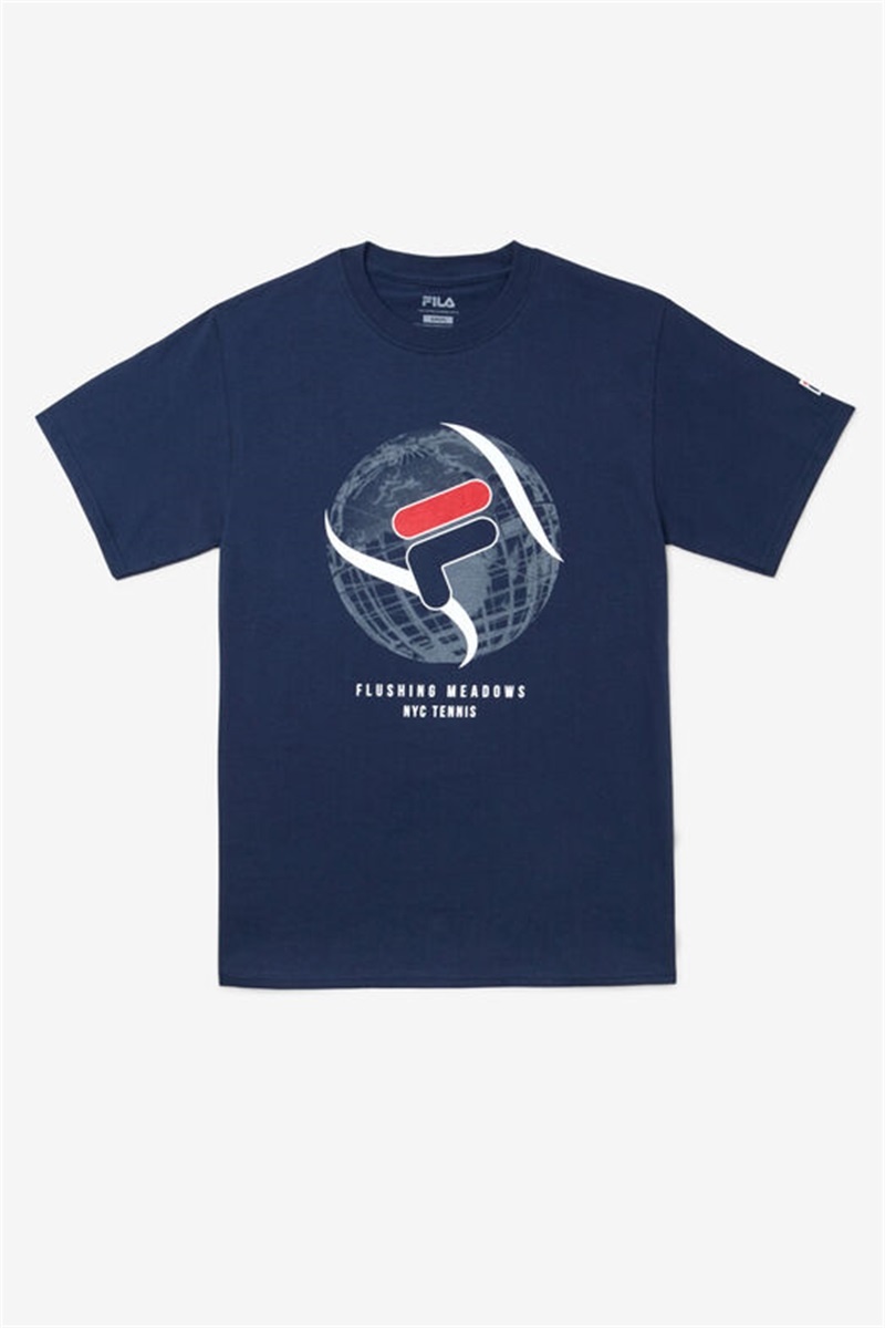 Navy Men\'s Fila Nyc Globe Tee | Saudi Arabia-624901