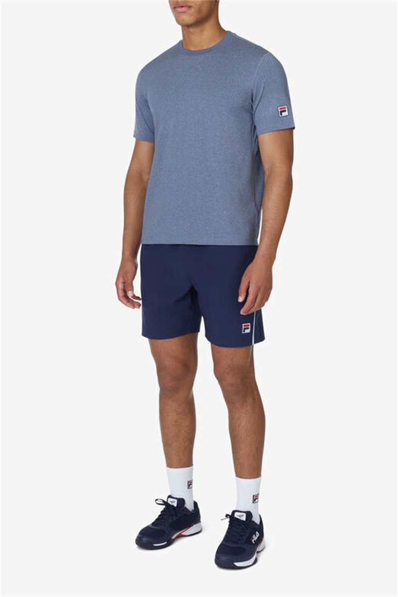 Navy Men's Fila Short Sleeve Crew Shirts | Saudi Arabia-413067