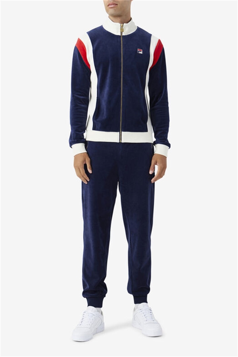 Navy Men's Fila Terence Velour Pants | Saudi Arabia-592314