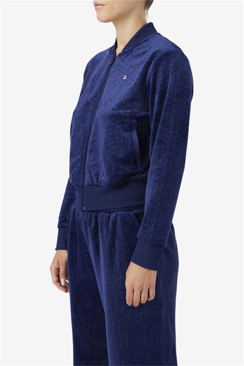 Navy Men's Fila Zenaida Velour Track Jackets | Saudi Arabia-125708