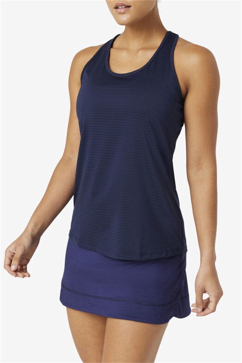 Navy Women's Fila Essentials Racerback Tanks | Saudi Arabia-381679