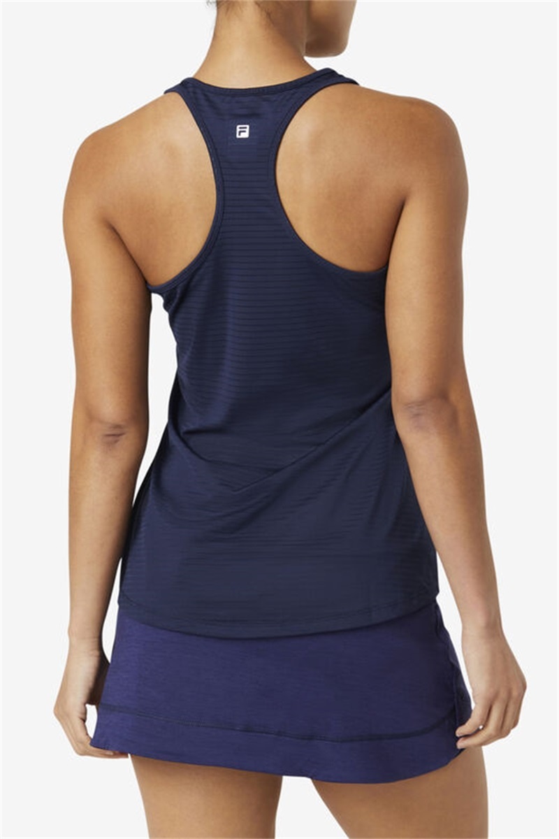 Navy Women's Fila Essentials Racerback Tanks | Saudi Arabia-381679