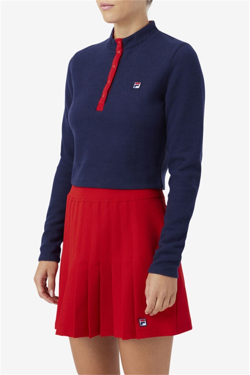 Navy Women's Fila Josie Half Zip Tops | Saudi Arabia-206739