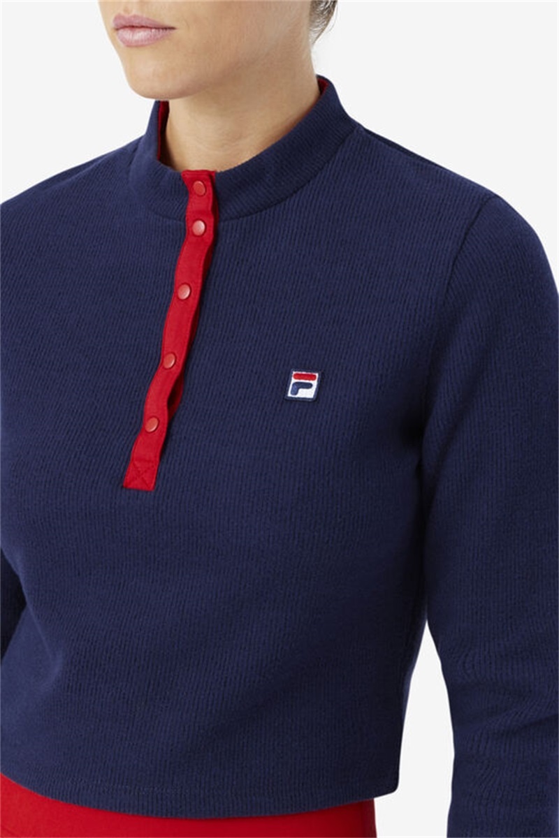 Navy Women's Fila Josie Half Zip Tops | Saudi Arabia-206739