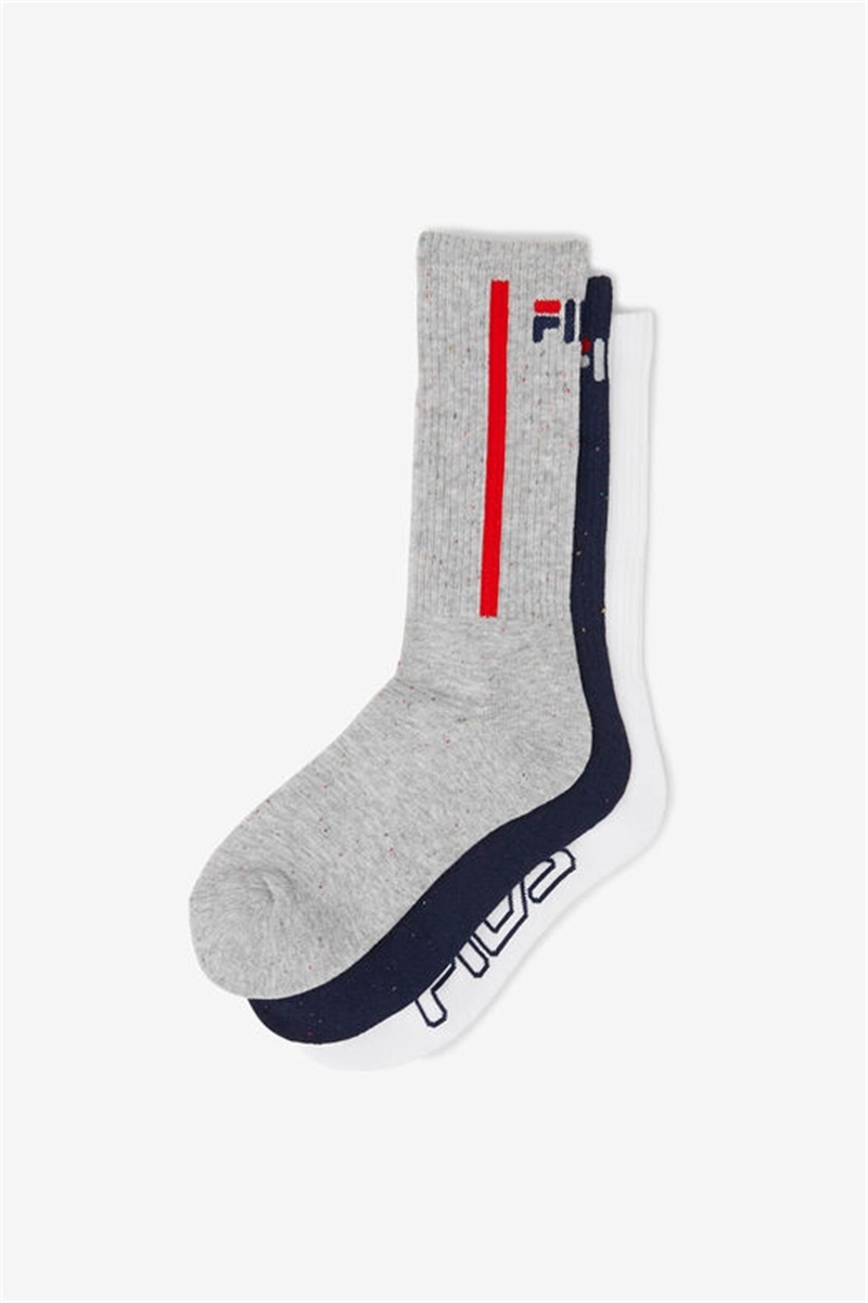 Navy Women's Fila Speckle Stripe Crew 3-Pack Socks | Saudi Arabia-732698