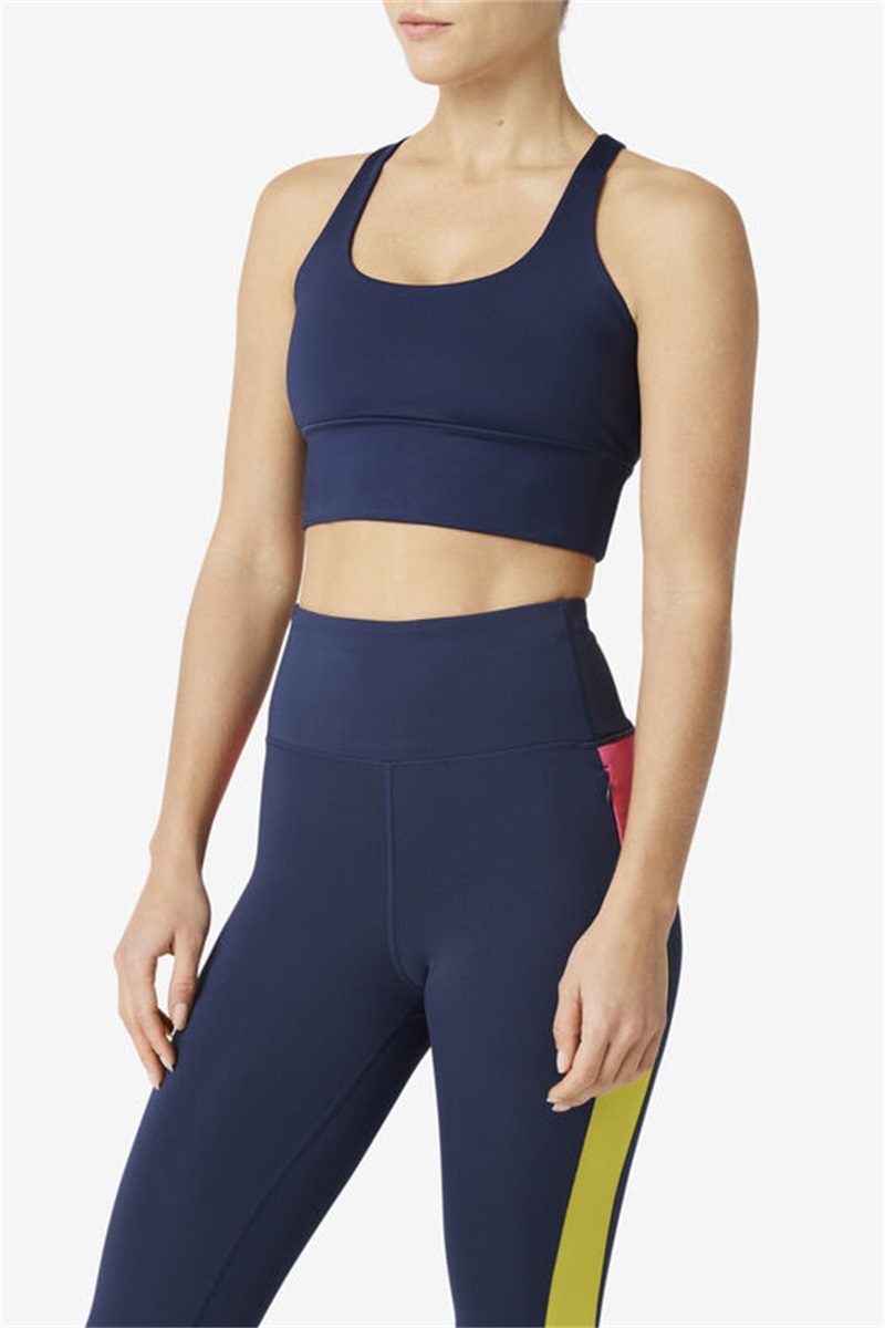 Navy Women's Fila Uplift Cross Back Top Bras | Saudi Arabia-540712