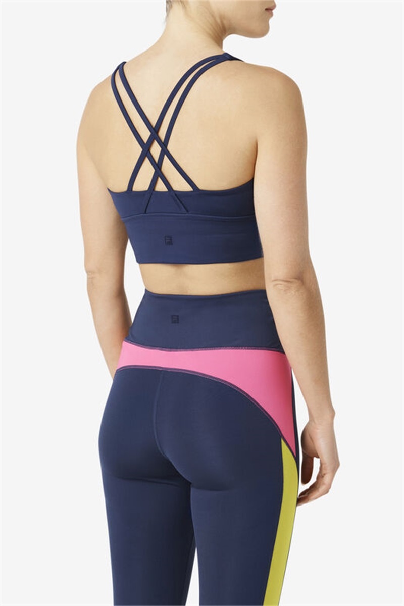 Navy Women's Fila Uplift Cross Back Top Bras | Saudi Arabia-540712