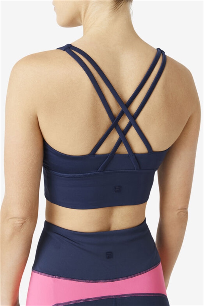 Navy Women's Fila Uplift Cross Back Top Bras | Saudi Arabia-540712