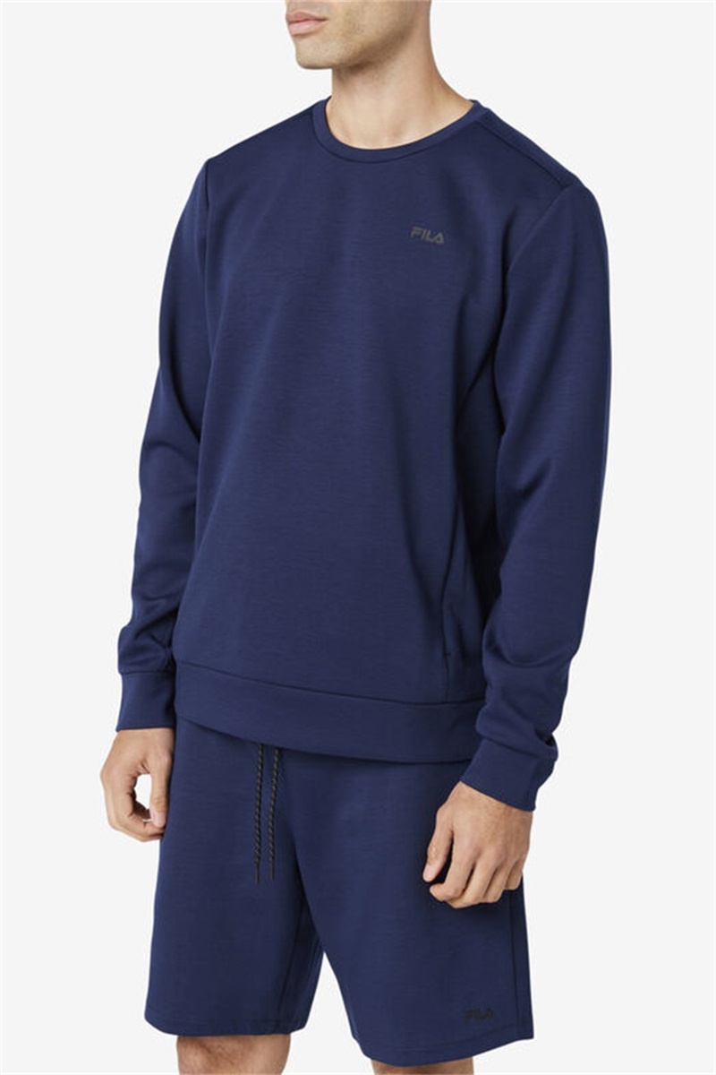 Navy / Black Men's Fila Emry Crew Sweatshirts | Saudi Arabia-056374