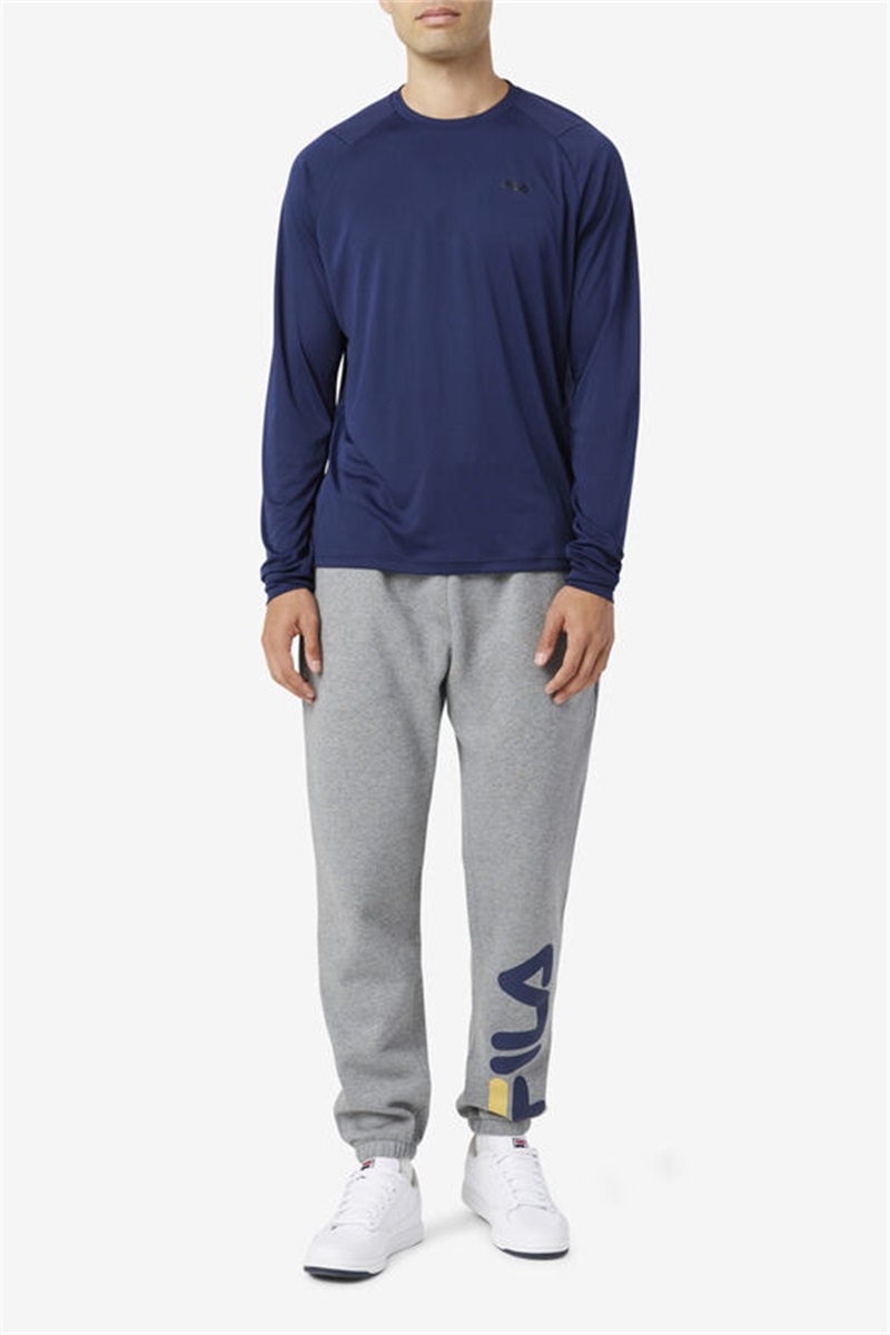Navy / Black Men's Fila Jazam Long Sleeve Crew Tops | Saudi Arabia-351928