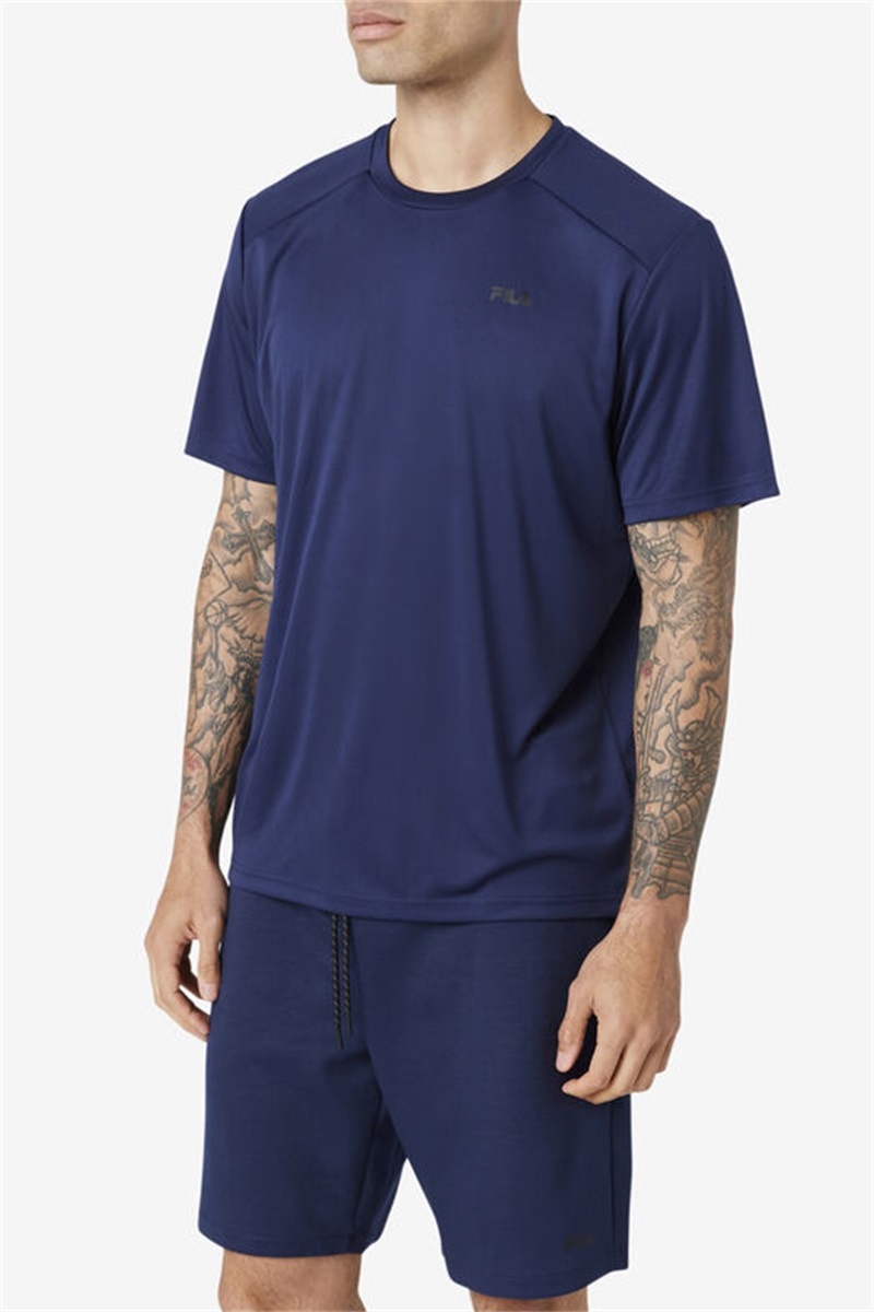 Navy / Black Men's Fila Kaab Crew Tops | Saudi Arabia-451326