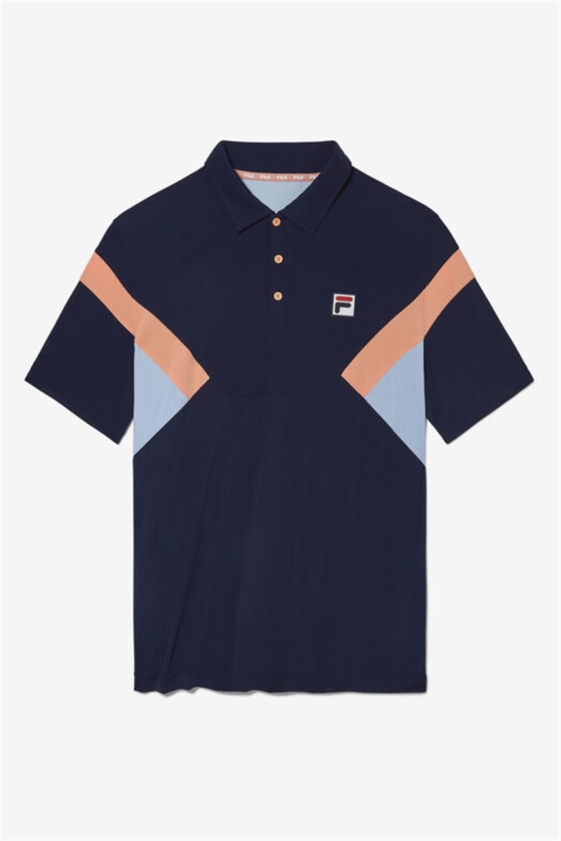 Navy / Blue Men\'s Fila Solar Power Short Sleeve Color Blocked Polo Shirts | Saudi Arabia-517084
